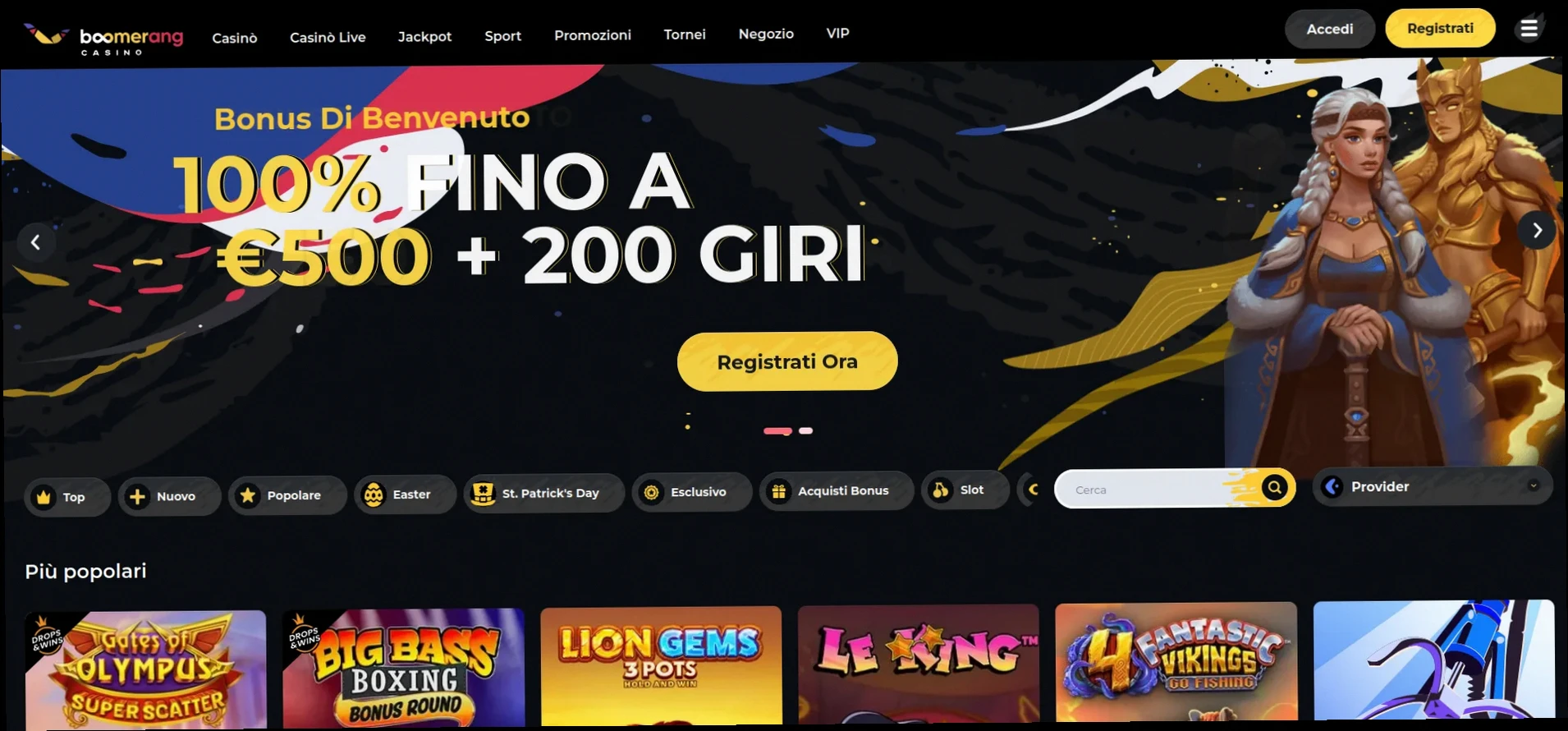 Boomerang Casino 100% fino a 500€ + 200 giri gratuiti